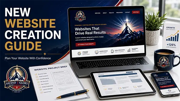 New Website Creation Guide featured image for David Pasqualone Ascend 2 Glory showing responsive website design, project planning, and digital marketing strategy.