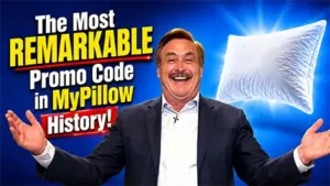 MyPillow CEO Mike Lindell announcing that promo code REMARKABLE gives customers the best discount and free shipping on their entire order.